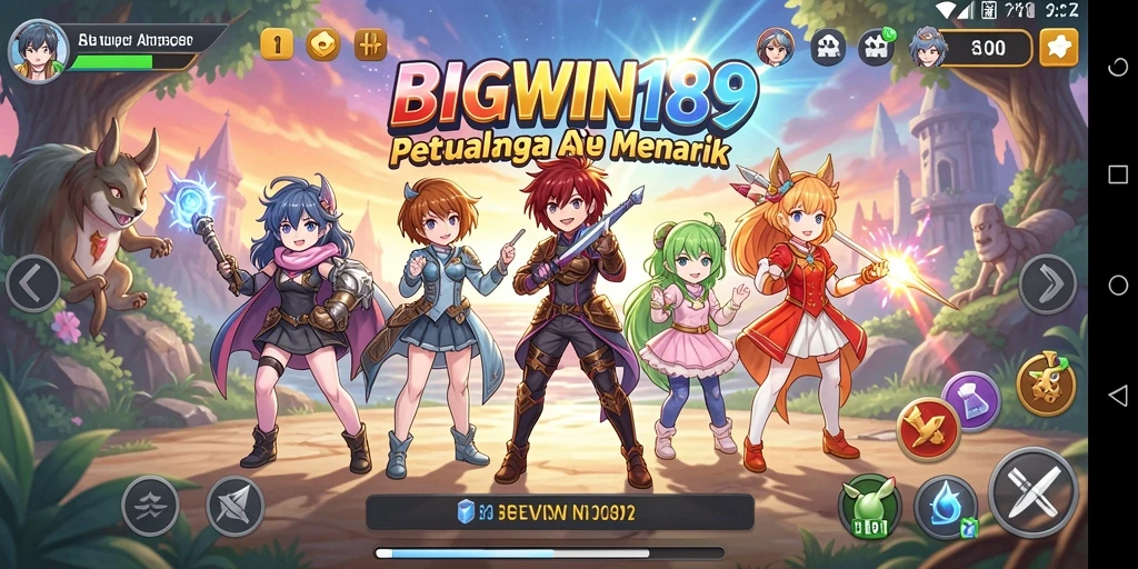 Screenshot dari BIGWIN189 menampilkan pertarungan epik karakter anime.