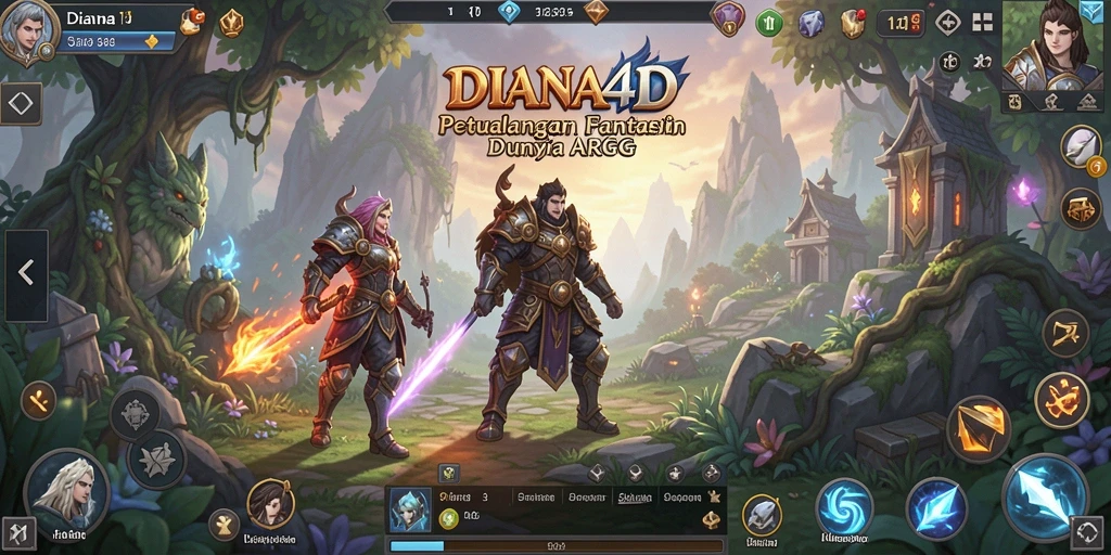 Screenshot dari gameplay DIANA4D yang menunjukkan penjelajahan dunia fantasi.