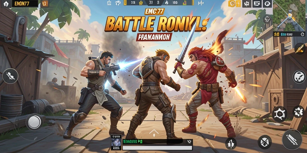 Tangkapan layar dari gameplay seru EMON77 di arena Battle Royale.