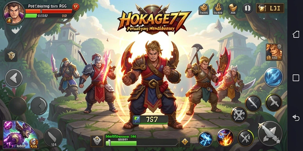 Screenshot HOKAGE77 menampilkan aksi pertarungan RPG yang seru.