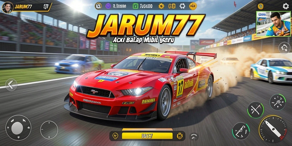 Tampilan gameplay seru dari JARUM77 saat balapan.