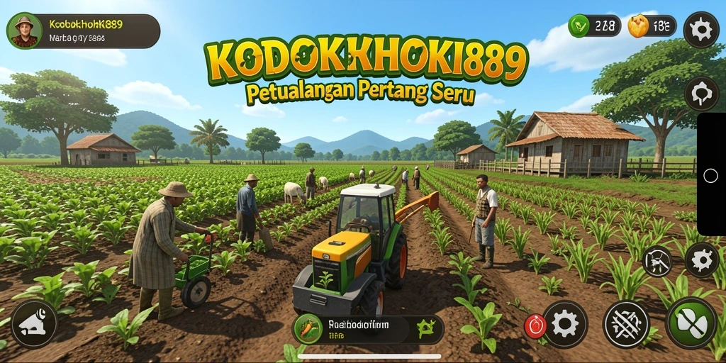 Screenshot KODOKHOKI889 menampilkan kebun yang subur dan aktivitas bertani yang seru.