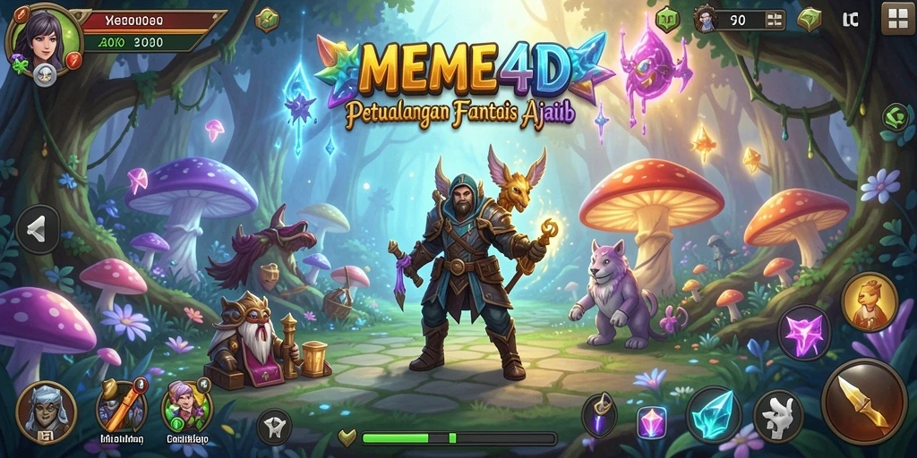 Screenshot utama gameplay <strong>MEME4D</strong> menampilkan pertarungan epik dan karakter yang kuat.