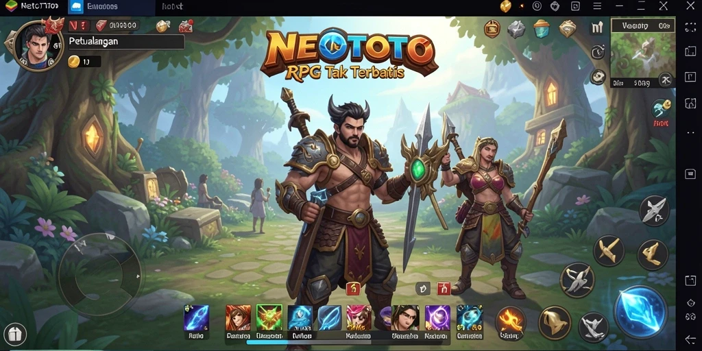 Tangkapan layar NEOTOTO menampilkan aksi pertarungan RPG yang intens.