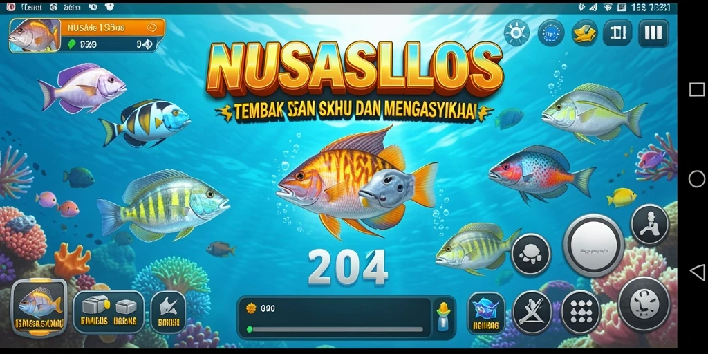 Screenshot gameplay NUSASLOTS menampilkan momen menembak ikan yang seru.