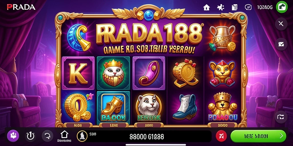 Screenshot menampilkan gameplay seru PRADA188 dengan simbol slot yang menarik.