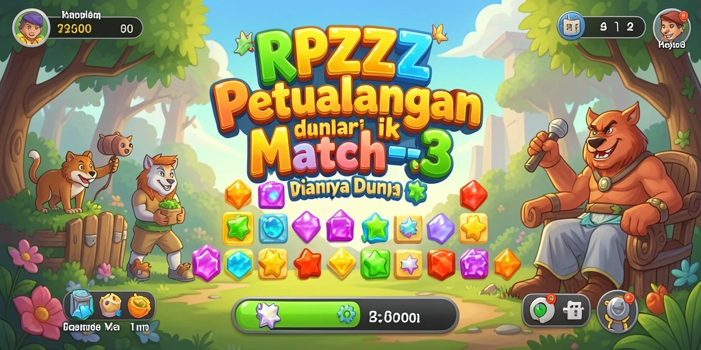 Tangkapan layar menunjukkan permainan match-3 yang memikat.