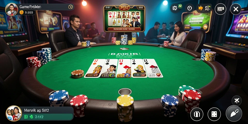 Screenshot SP212 menampilkan aksi seru dalam permainan poker.